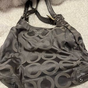 COACH MAGGIE MADISON SIGNATURE FABRIC SHOULDER BAG, HOBO PURSE, 3 SECTIONS